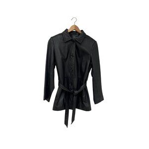 Outdoor Exchange Women's Black Genuine Leather Button-Up Belted Jacket Size M